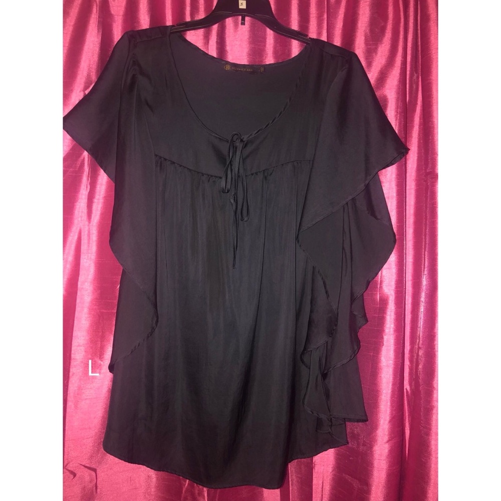 Navy blue silky top with ruffles